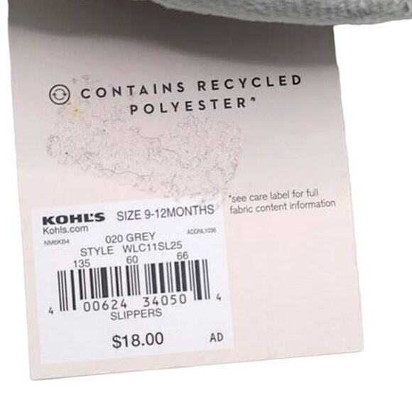 NWOT Lauren Conrad Infant Baby Gray Velour Bow Mini Slippers Size 3 9–12 Months - Picture 3 of 5